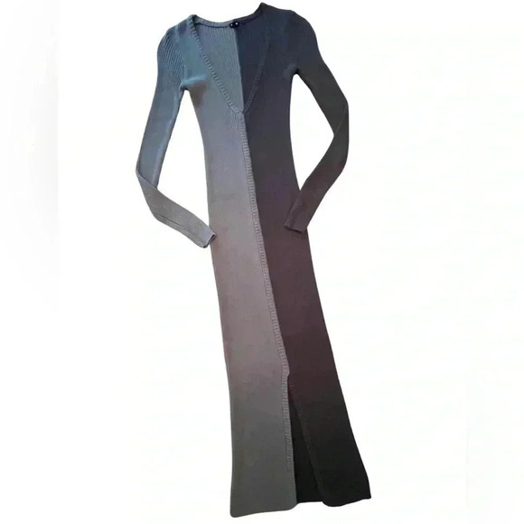 Monrow V-Neck Colorblock Ribbed Midi Dress Size Small - Picture 7 of 10